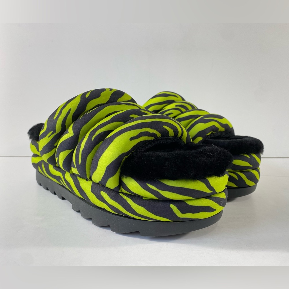 UGG Neon Green and Black Zebra Quilted Platform Slides